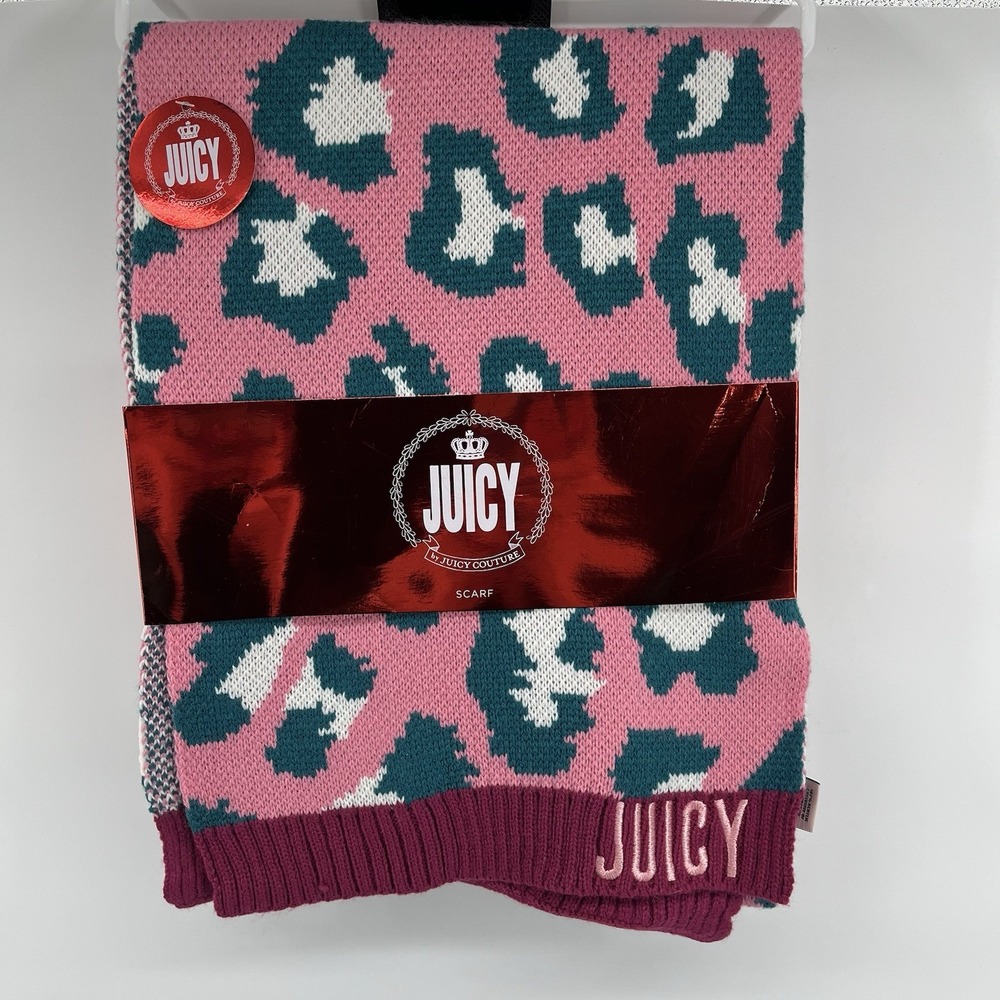 NWT Women's Juicy By Juicy Couture Animal Print Scarf Pink Teal Winter